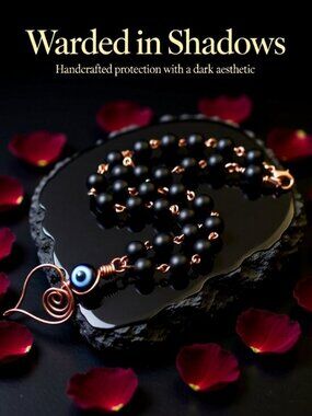 Handmade & Unique! Wire Wrapped Heart Necklace ~ Black Stone + Copper ~ Evil Eye